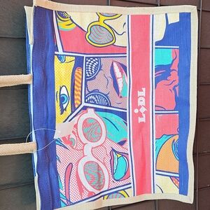NEW WITH TAGS LIDL Rare Pop Art Comic Graphic Eco Tote Bag - Colorful  Red 18X15